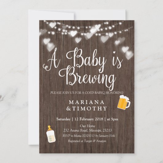 木製のベビーはベビーシャワーの招待を醸造しています 招待状 (正面)
