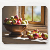 木製のボウルに入れたリンゴ マウスパッド (正面)
