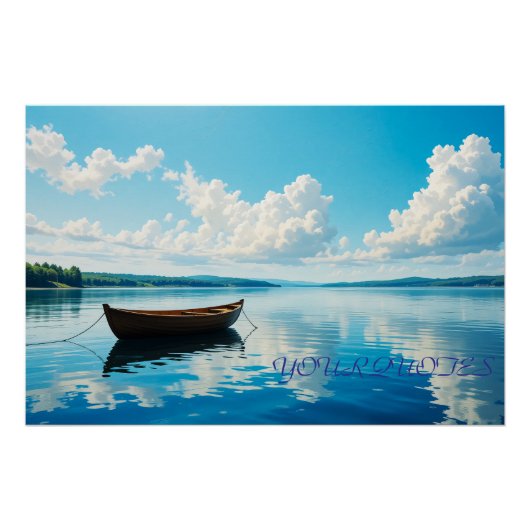 木製のボートのある湖の静かな風景 ポスター (正面)