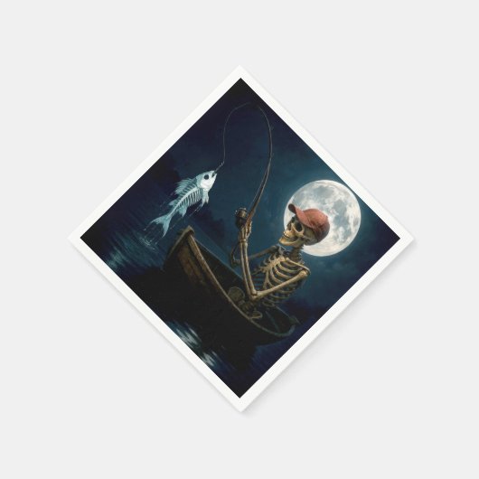 木製のボートのスケルトン魚釣り スタンダードカクテルナプキン (角)