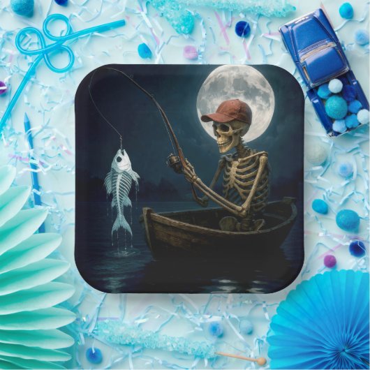 木製のボートのスケルトン魚釣り ペーパープレート (パーティー)