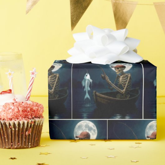 木製のボートのスケルトン魚釣り ラッピングペーパー (誕生日パーティー)