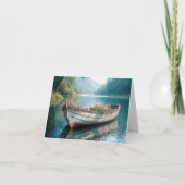 木製のボートの中のピンク色のゲラニウム シーズンカード (正面)