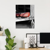 木製のボートハウスに古い赤いカヌー ポスター (ホームオフィス)