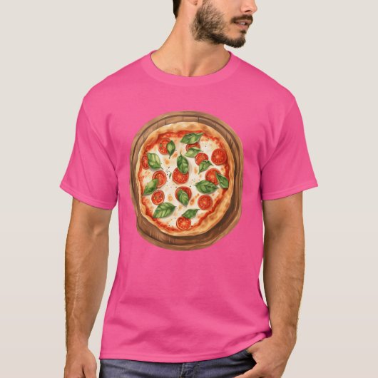 木製のボードに盛られたまるごとマルゲリータピザ Tシャツ (正面)