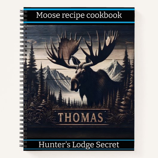 木製のムースの彫刻は誇らしげに立つ ノートブック (正面)