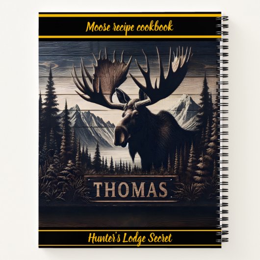 木製のムースの彫刻は誇らしげに立つ ノートブック (裏面)