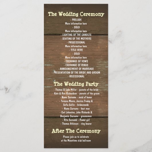 木製のライトの石工は素朴な結婚式のプログラムを飾る プログラム (裏面)