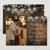 木製のランタン風のウェディング ストリング ライトの写真とQRコード付き結婚式の招待状 招待状 (正面/裏面)