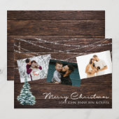 木製のレトロな雰囲気のクリスマスカード(ツリー2付き)3枚の写真入り 招待状 (正面/裏面)