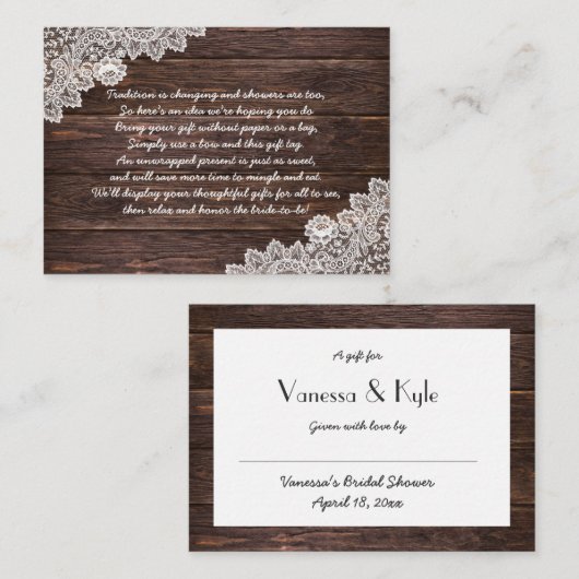 木製のレースの表示ブライダルシャワーの挿入物カード + ラベル エンクロージャーカード (正面/裏面)