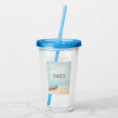 木製のローボートで沿岸ビーチシーン アクリルタンブラー (裏面)