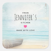 木製のローボートキッチンと沿岸ビーチシーン スクエアシール (正面)