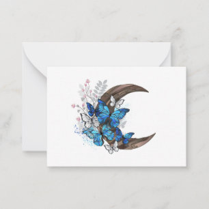 木製の三日月形の青い蝶 アドバイスカード
