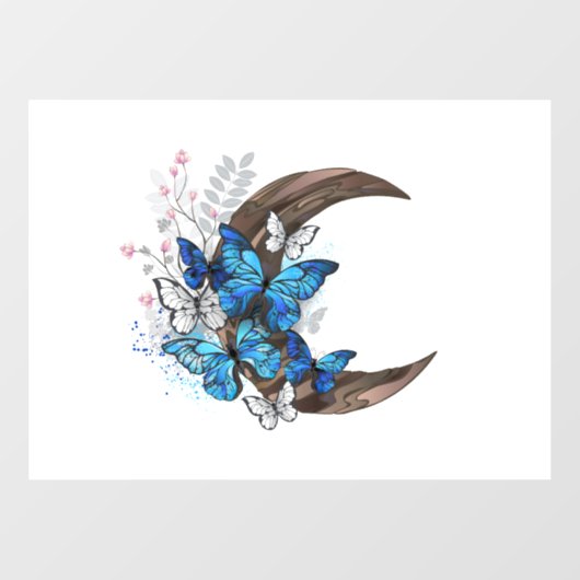 木製の三日月形の青い蝶 ウィンドウサイン (シート)