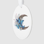 木製の三日月形の青い蝶 オーナメント (正面)