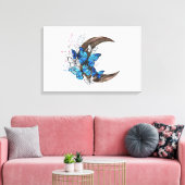 木製の三日月形の青い蝶 キャンバスプリント (インサイチュ (リビング))