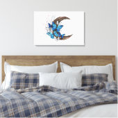 木製の三日月形の青い蝶 キャンバスプリント (インサイチュ (寝室))