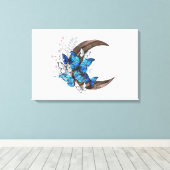 木製の三日月形の青い蝶 キャンバスプリント (インサイチュ (ウッドフロア))