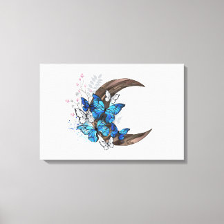 木製の三日月形の青い蝶 キャンバスプリント