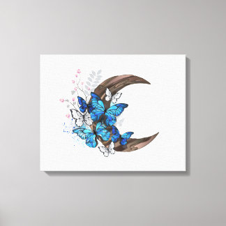 木製の三日月形の青い蝶 キャンバスプリント