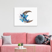 木製の三日月形の青い蝶 キャンバスプリント (インサイチュ (リビング))