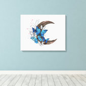 木製の三日月形の青い蝶 キャンバスプリント (インサイチュ (ウッドフロア))