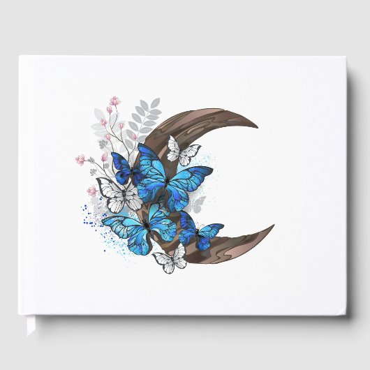 木製の三日月形の青い蝶 ゲストブック (正面)