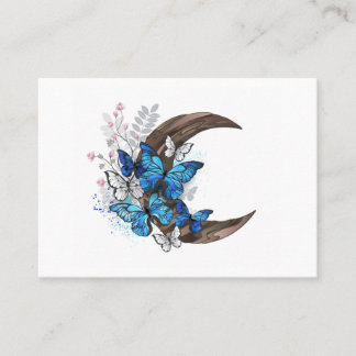 木製の三日月形の青い蝶 コーリングカード