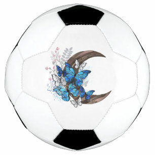 木製の三日月形の青い蝶 サッカーボール