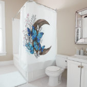 木製の三日月形の青い蝶 シャワーカーテン (インサイチュ)
