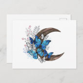 木製の三日月形の青い蝶 シーズンポストカード (正面/裏面)