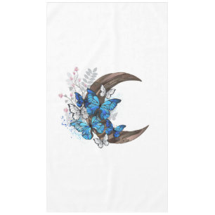 木製の三日月形の青い蝶 テーブルクロス