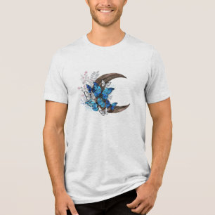 木製の三日月形の青い蝶 トライブレンドTシャツ