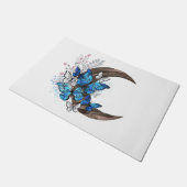 木製の三日月形の青い蝶 ドアマット (アングル)
