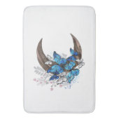 木製の三日月形の青い蝶 バスマット (正面縦)