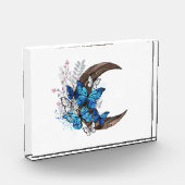 木製の三日月形の青い蝶 フォトブロック (左)