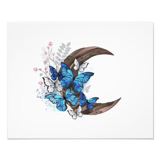 木製の三日月形の青い蝶 フォトプリント            (正面)