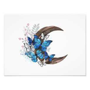 木製の三日月形の青い蝶 フォトプリント           