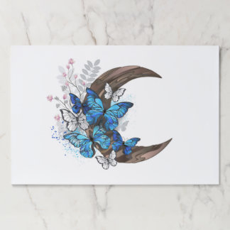 木製の三日月形の青い蝶 ペーパーパッド