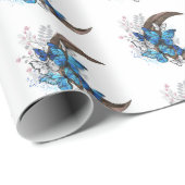木製の三日月形の青い蝶 ラッピングペーパー (ロールコーナー)