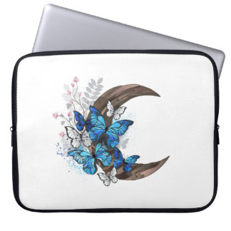 木製の三日月形の青い蝶 ラップトップスリーブ