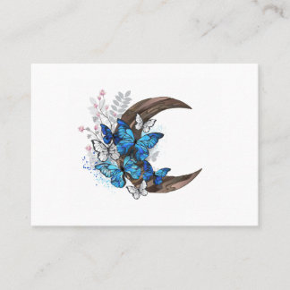 木製の三日月形の青い蝶 割引カード