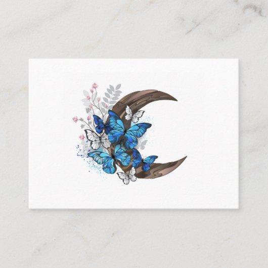 木製の三日月形の青い蝶 割引カード (正面)