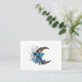 木製の三日月形の青い蝶 割引カード (スタンド正面)