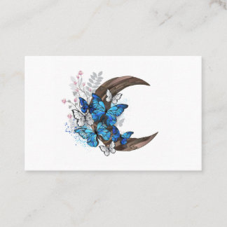 木製の三日月形の青い蝶 名刺