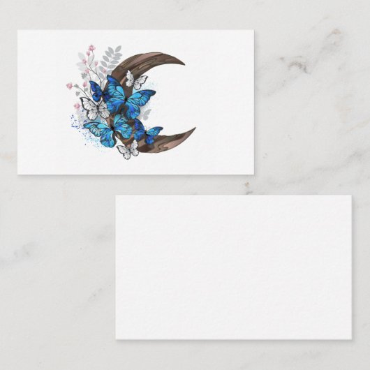 木製の三日月形の青い蝶 名刺 (正面/裏面)