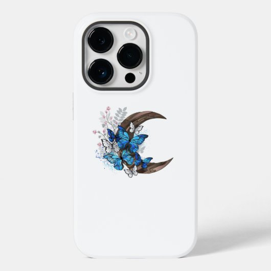 木製の三日月形の青い蝶 Case-Mate iPhoneケース (裏面)