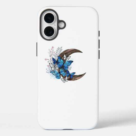 木製の三日月形の青い蝶 Case-Mate iPhoneケース (裏面)