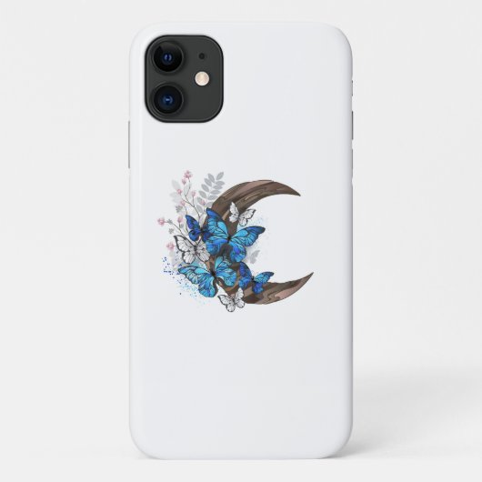 木製の三日月形の青い蝶 Case-Mate iPhoneケース (裏面)